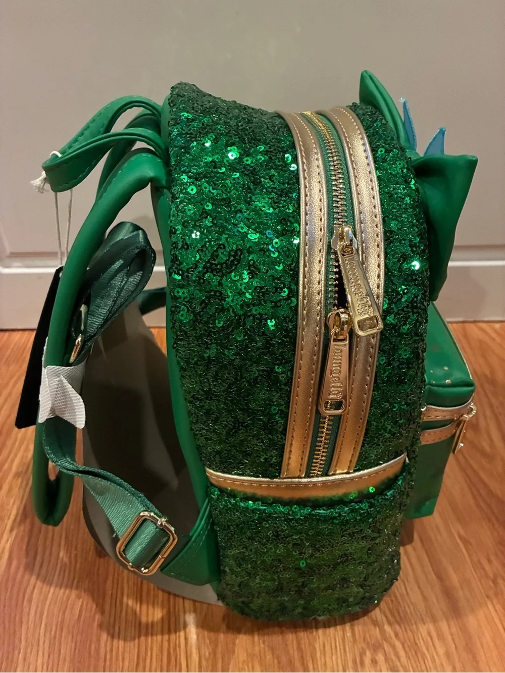 New Loungefly Green Emerald Tinker Bell Excl Sequin Mini Backpack with Bow